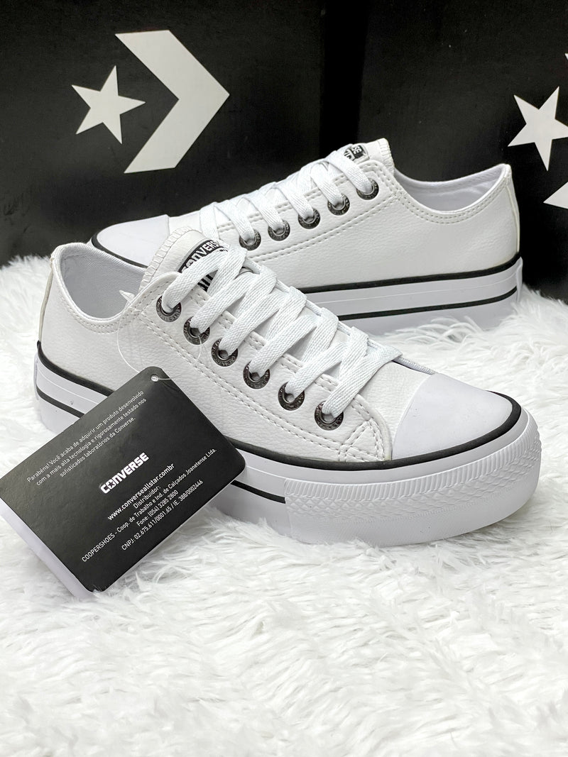 Converse All Star Plataforma Couro Branco