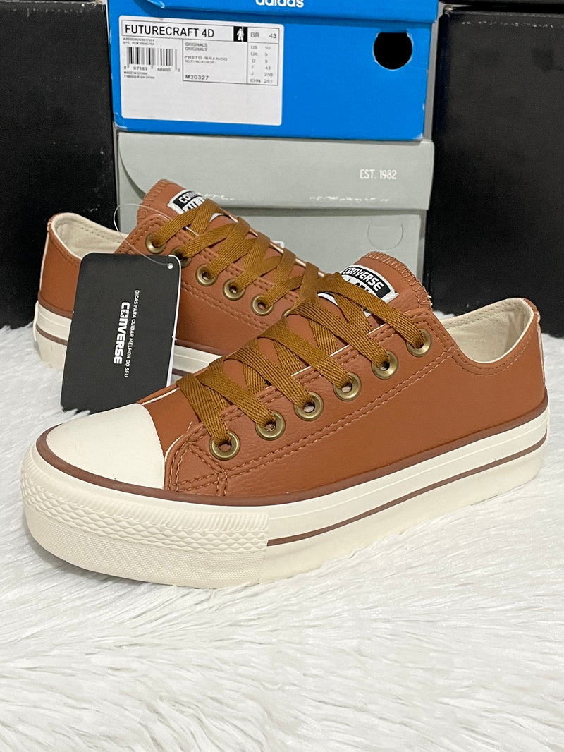 Converse All Star Plataforma Couro Caramelo